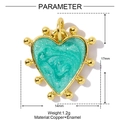 Macro view of heart-shaped copper enamel pendant with 17mm height and 14mm width size - Teal Heart (YF1107-3)