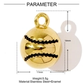 Detailed specs of baseball pendant in gold stainless steel with black enamel texture - Gold Baseball Style (YF1179)
