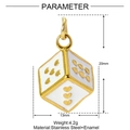 Detail view of a 20mm gold heart dice pendant with white enamel and size measurements - White Heart Dice Style (YF1182-1)