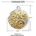 Technical drawing of a 25mm stainless steel two-tone pendant showing dimensions and weight - Spiral Swirl Disk (YF1188)