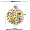 Detailed dimension guide for marine pendant showing 24mm height and 20mm width in steel - Marine Elements Disk with Artificial Pearl (YF1189)