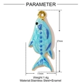 Detailed parameter view of 27mm light blue enamel fish pendant made of stainless steel - Light Blue Fish Style (YF1163-2)