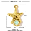 Detailed view of a gold starfish pendant with blue resin and precise size dimensions - Light Blue Starfish Style (YF1168)