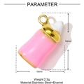 Detail of pink enamel baby bottle pendant in stainless steel with 14mm height dimension - Pink Baby Bottle Shape (YF1263-2)