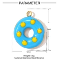 Detail des blauen Donut-Anhängers mit 15mm Maßen und Edelstahl-Emaille-Struktur - Blauer Donut Stil (YF1240-2)