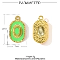 Detail view of green enamel oval pendant with stainless steel specs 23mm x 13mm - Green Cowboy Hat Oval Style (YF1227-3)