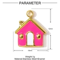 Detail view showing 12mm x 10mm pink enamel house charm dimensions and stainless steel material - Rose Pink House Shape (YF1264-1)