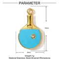 Detail showing 16mm light blue enamel table tennis paddle pendant with rhinestone accent - Light Blue Table Tennis Racket Style (YF1250-1)