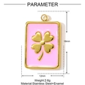 Detailed view of pink enamel four-leaf clover pendant with 18mm height and 12mm width - Pink Clover Rectangular Style (YF1228-1)