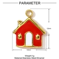 Detail of red house enamel pendant with gold trim showing 10mm by 12mm dimensions - Red House Shape (YF1264-2)