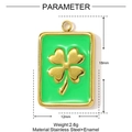 Vue détaillée du pendentif trèfle en émail vert et acier inoxydable avec dimensions - Style Rectangulaire Trèfle Vert (YF1228-2)