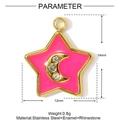 Rosafarbener Sternanhänger mit goldenem Mond und Steinen, 14mm x 12mm Größe - Rosa Stern-Mond-Form (YF1265-1)