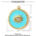 Detaillierte Größenparameter des 20mm goldenen Edelstahl-Augenanhängers mit Emaille - Blau Böser Blick (YF1261-1)