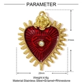 Macro view of heart-shaped red enamel pendant with gold rose and sunburst spikes - Red Enamel Heart Eye (YF1267)