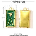 Detailed view of rectangular stainless steel pendant with green enamel and pool theme - Billiard Table Style (YF1282)