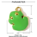 Detailed view of the 11mm by 13mm green enamel frog pendant showing dimensions and weight - Bright Green Cartoon Frog (YF1223-3)