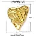 Detailed parameter view of a 30mm x 26mm gold heart pendant made of stainless steel - Wrinkled Heart (YF1269)