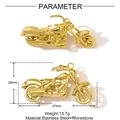 Detailed view of gold stainless steel motorcycle pendant with rhinestones and dimensions - Motorcycle Shape (YF1285)