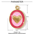 Detail showing dimensions of oval stainless steel heart pendant with pink enamel - Heart Oval Tag Pendant (YF1225)
