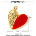 Detailed size parameter view of a red heart pendant with rhinestones and gold finish - Red Rhinestone Heart Style (YF1406-1)