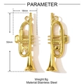 Detailweergave van de 50 mm gouden roestvrijstalen trompethanger met afmetingen - Trompet Vorm (YF1288)
