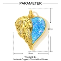 Detailed parameter view of blue opal heart pendant with gold angel wing and cubic zirconia - Angel Wings Heart Pendant (YF1372)