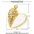 Detail of heart pendant with white resin, rhinestones and golden stainless steel finish - White Rhinestone Heart Style (YF1406-2)