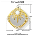 Detail of square sunray steel pendant with white natural stone, 20mm by 18mm size - Square Sun Ray Style (YF1407)
