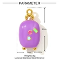 Detailed view of a purple enamel suitcase pendant in stainless steel with 21mm dimensions - Purple Suitcase Style (YF1408-4)