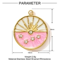 Detail of 18mm round stainless steel pendant with pink enamel and gold star rhinestones - Pink Purple Sun Star Style (YF1438-1)