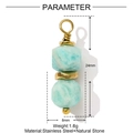 Macro detail of natural stone pendant with 24mm height and stainless steel gold finish - Light Blue Double Bead Style (YF1416-2)
