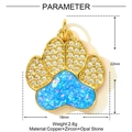 Detail of copper cat paw pendant with light blue opal and white zircon stone inlay - Cat Paw Shape (YF1389)