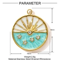 Detail view of 18mm round enamel flower pendant with stainless steel and crystal - Lake Blue Floral Style (YF1438-3)