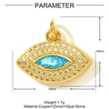 Vue détaillée des dimensions du pendentif œil maléfique en cuivre doré et opale - Style Mauvais Œil (YF1383)