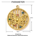 Detailed view of hollow butterfly pendant in gold steel with colorful rhinestones - Hollow Round Butterfly Style (YF1456)