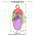 Detailed size view of colorful flip-flop pendant in stainless steel and enamel - Multicolor Heart Flip-flop (YF1439-1)