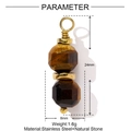 Macro shot of tiger eye natural stone pendant with stainless steel wire and dimensions - Tiger Eye Double Bead Style (YF1416-5)