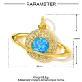Detailed specs of copper saturn pendant featuring blue opal stone and sparkling zircons - Saturn Shape (YF1391)
