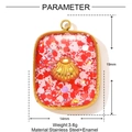 Detail view of a shell motif rectangle pendant with size 19mm by 14mm and weight 3.6g - Red Glitter Rectangle Tag (YF1440-1)