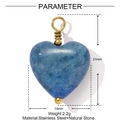 Detail view of a heart-shaped blue natural stone pendant with gold wire and steel trim - Blue Natural Stone Heart Style (YF1417-2)