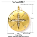 Detailed view of golden stainless steel compass pendant with white rhinestones - Compass Direction Style (YF1458)