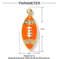 Detail of orange enamel rugby pendant with rhinestones and stainless steel frame - Orange And White Rugby (YF1472-2)