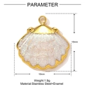 Detailed specs of 15mm shell pendant in gold stainless steel with white enamel - White Glitter Shell (YF1441-1)