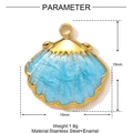 Detailed view of blue enamel shell charm with 15mm dimensions and stainless steel material - Blue Glitter Shell (YF1441-2)