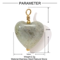 Macro shot showing dimensions of 21x14mm heart-shaped natural stone pendant with gold clasp - Grey Green Spotted Heart Style (YF1417-5)