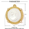 Macro view of vintage embossed cameo pendant in gold stainless steel with pearls - Twisted Cameo Relief (YF1525)