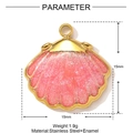 Macro detail of pink enamel shell pendant with stainless steel frame and size dimensions - Pink Glitter Shell (YF1441-3)