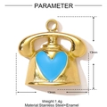 Macro view of vintage golden telephone charm with blue enamel heart and dimensions - Blue Heart Telephone (YF1474-1)