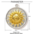 Two-tone stainless steel sun god pendant with dimensional relief and 18mm size specs - Sun Style (YF1492)