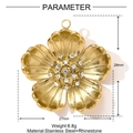 Detailed view of golden flower pendant with white rhinestones and size measurements - Radiant Flower with Full Rhinestones (YF1465)